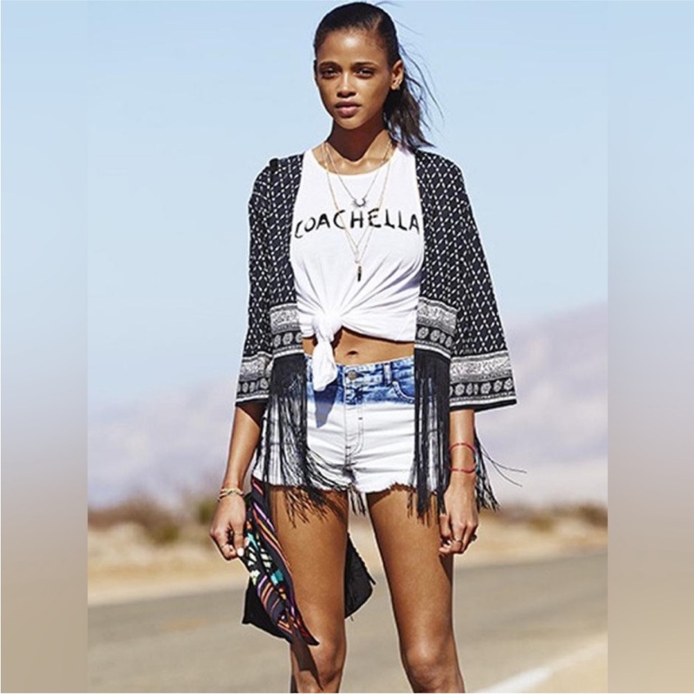 H&M x Coachella Black and White Fringe Kimono Jacket | Size M